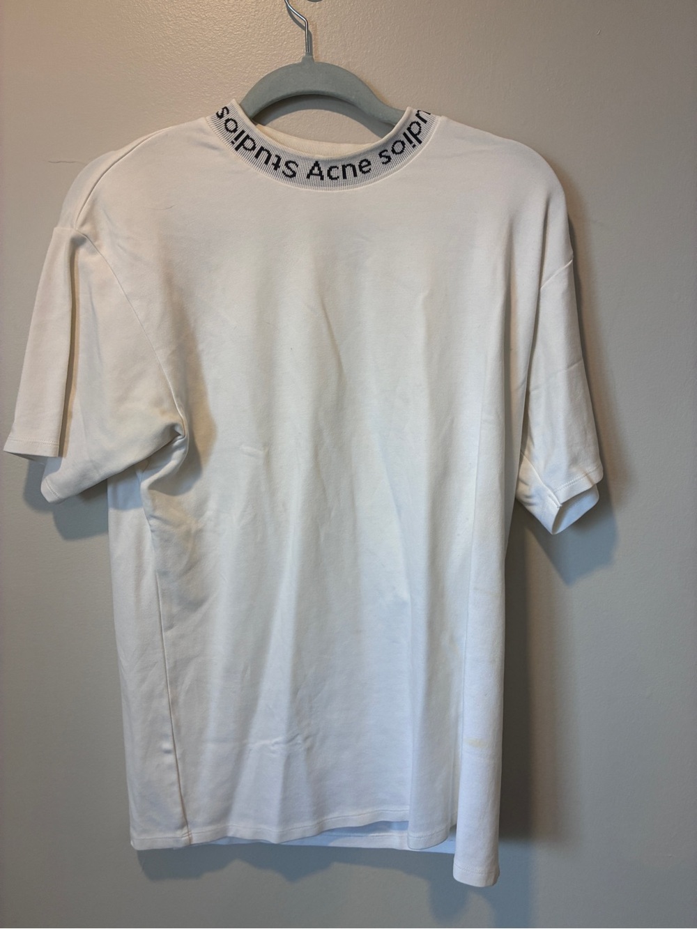 Acne Studios White Short-Sleeve T-Shirt with Logo Neck Trim